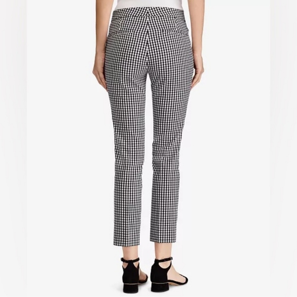 LAUREN RALPH LAUREN Black & White Stretch Gingham Cropped Mid-Rise Pants